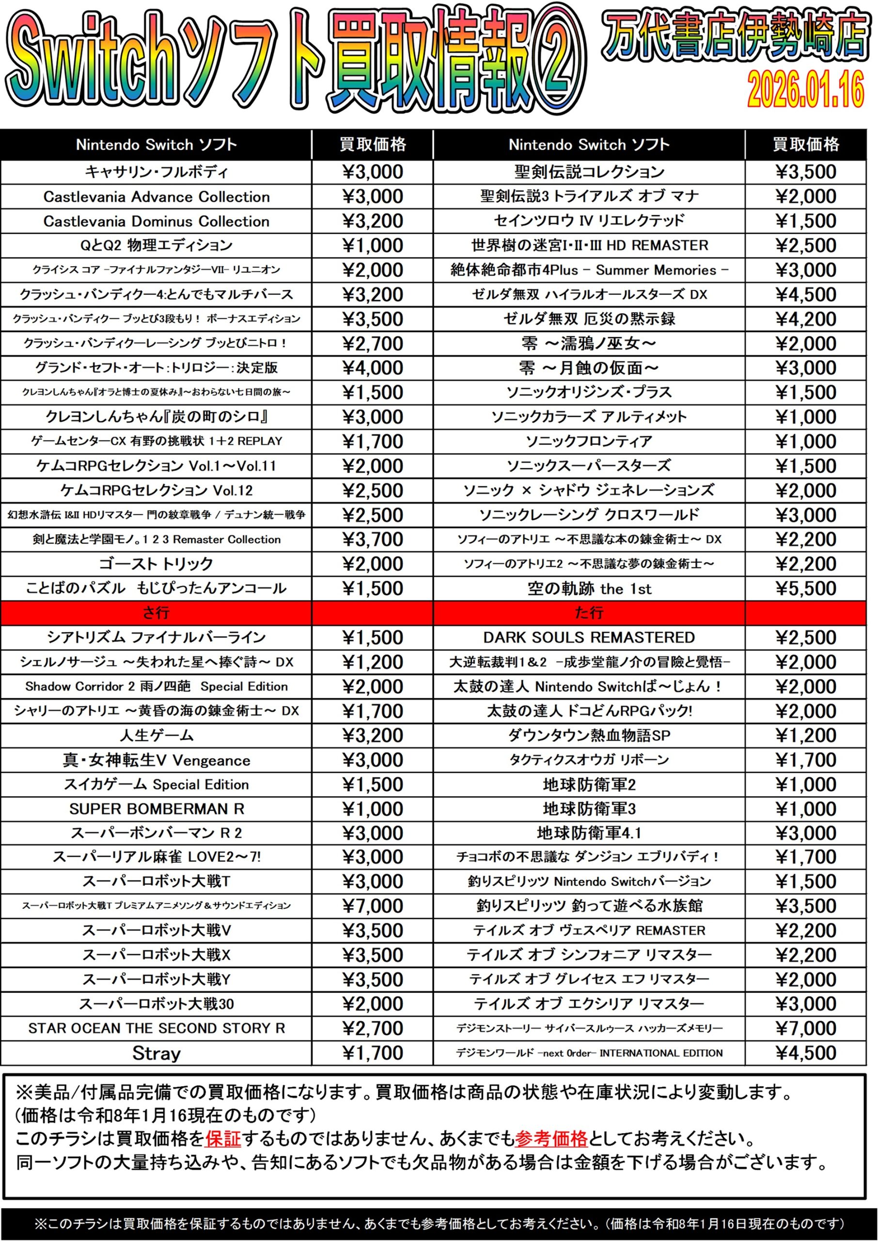 ゲーム＊Switch 他任天堂系 WEBチラシ - 万代書店 伊勢崎店