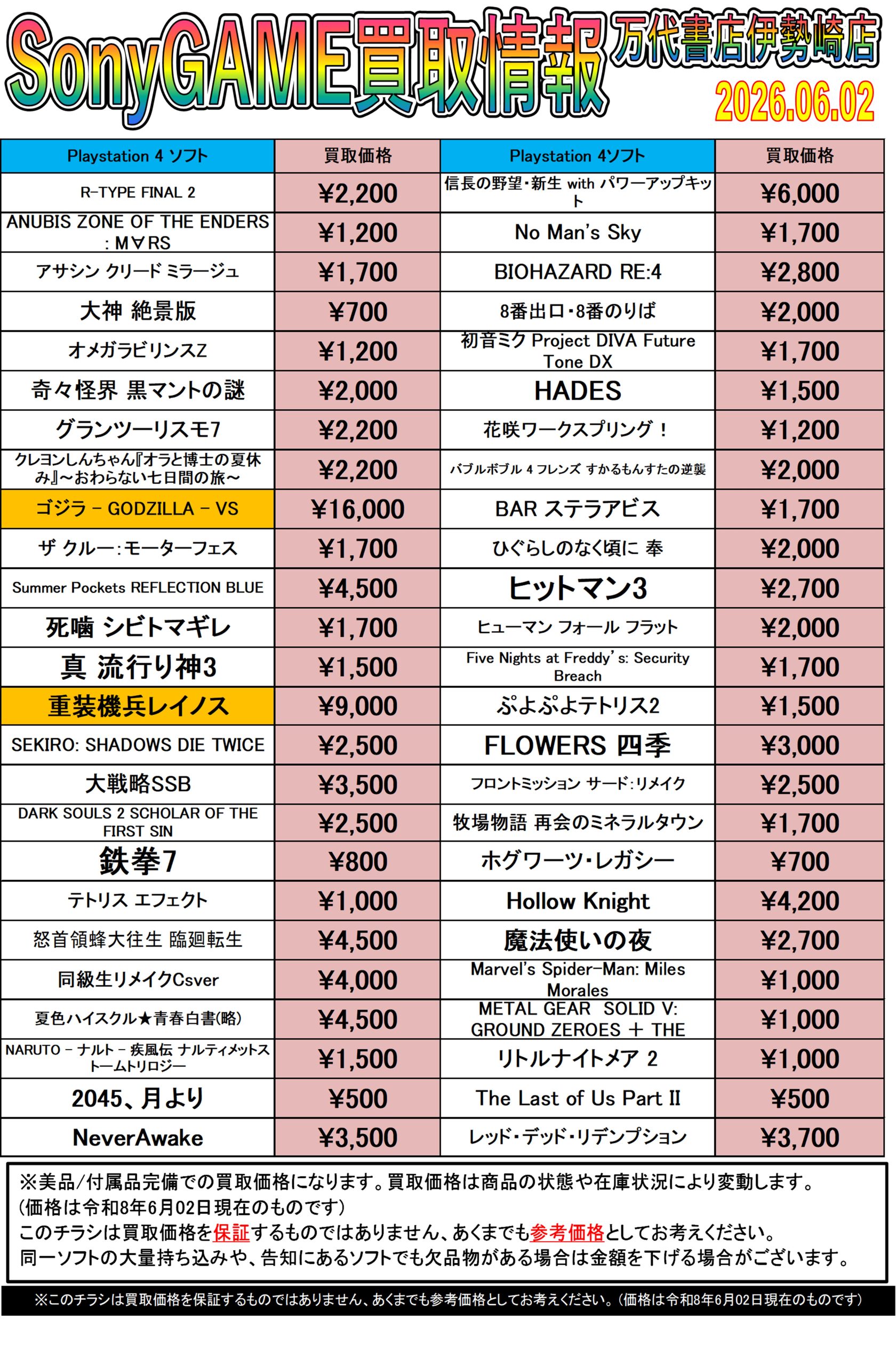 ゲーム＊PS4 他SONY系・その他 WEBチラシ - 万代書店 伊勢崎店