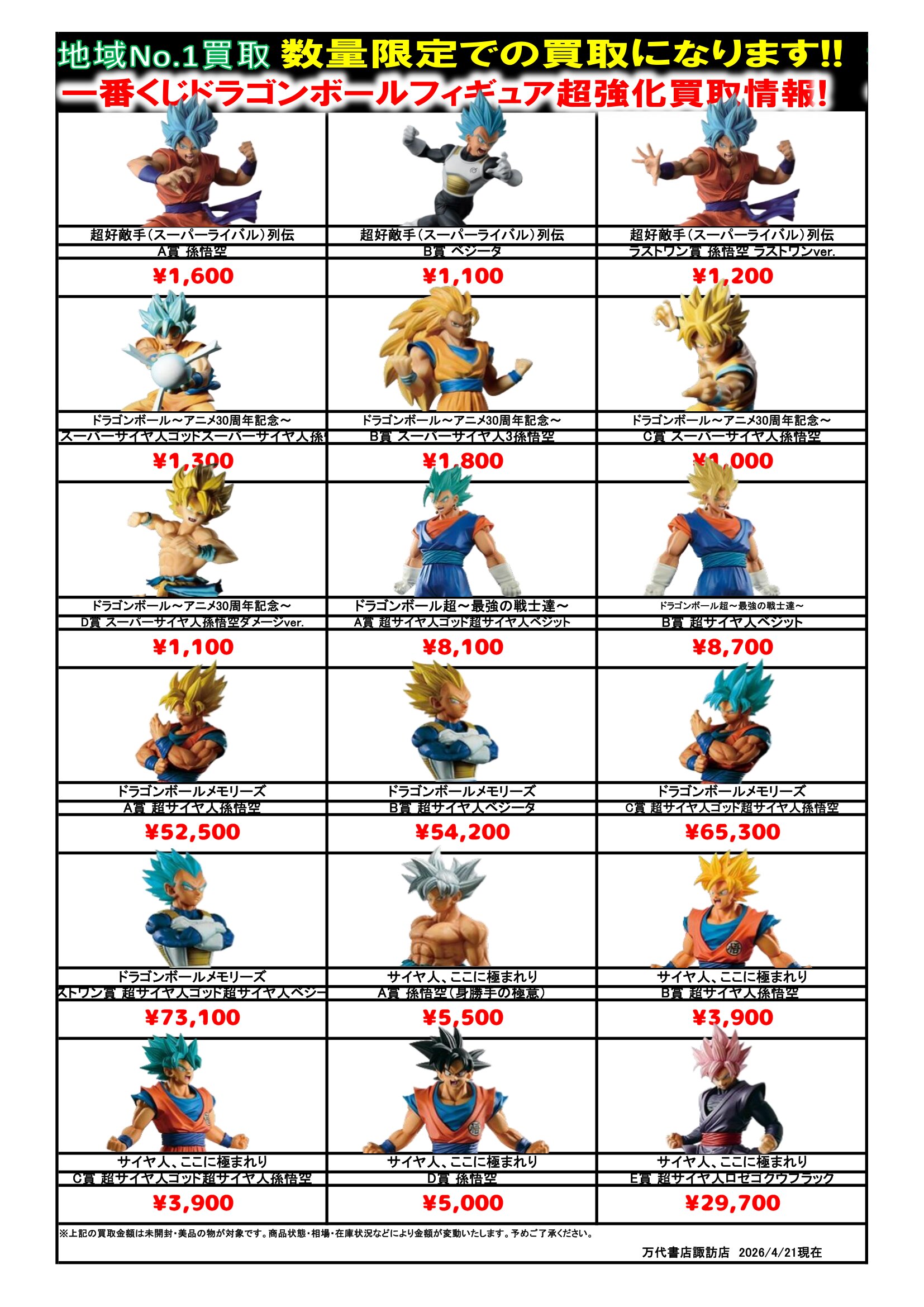ドラゴンボール・ワンピース フィギュア WEBチラシ - 万代書店 諏訪店