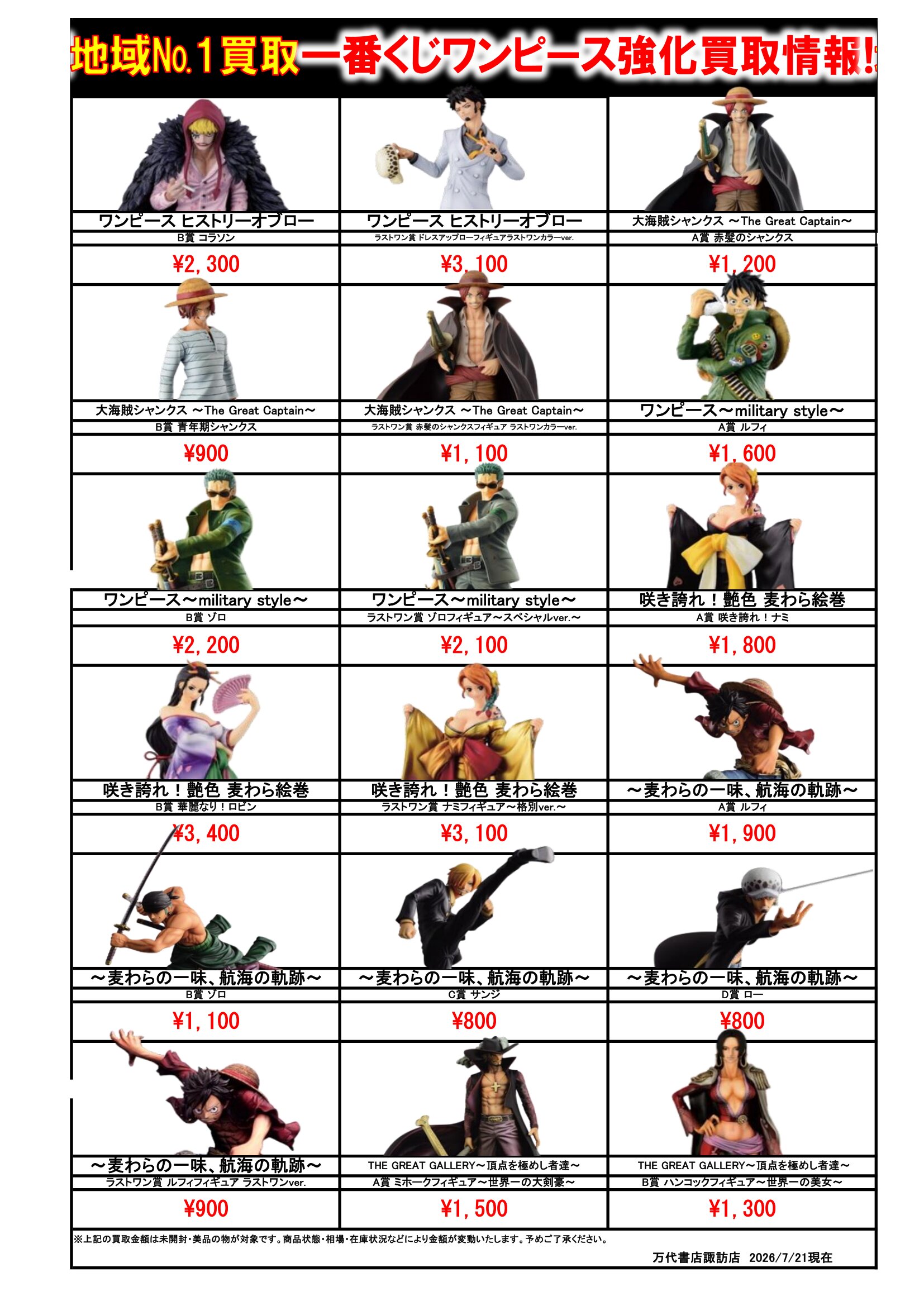 ドラゴンボール・ワンピース フィギュア WEBチラシ - 万代書店 諏訪店