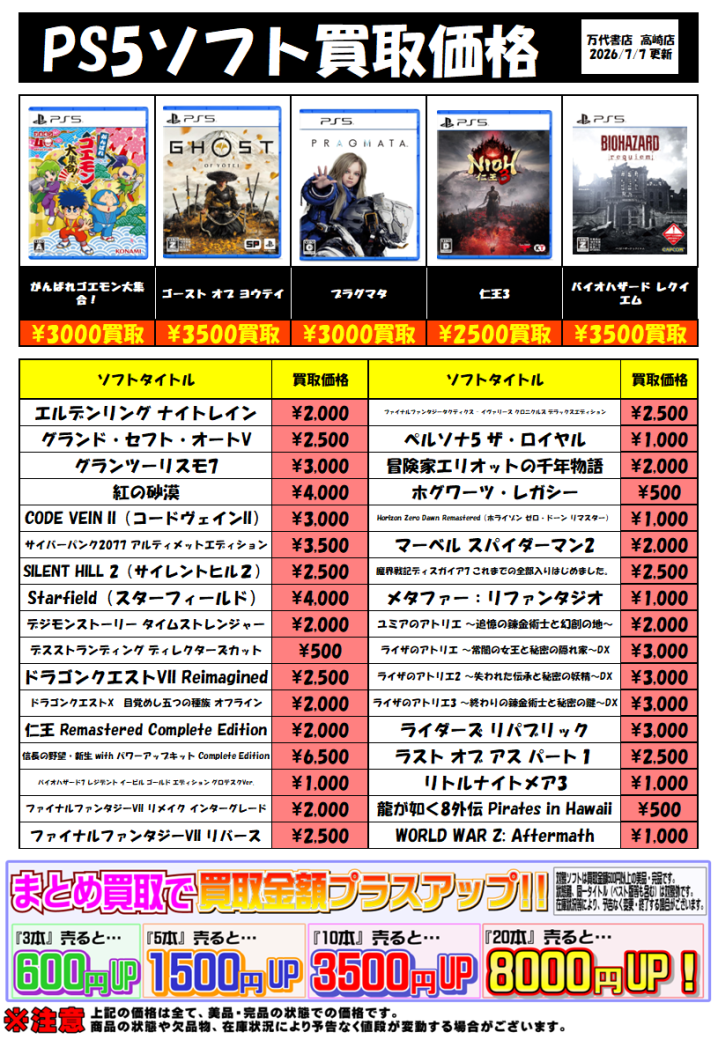 PS5ソフト 買取情報更新しました！ - 万代書店 高崎店